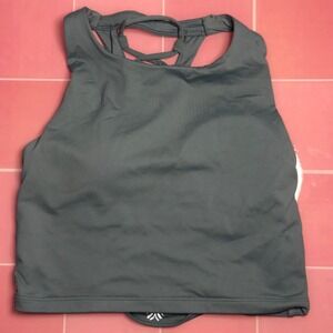 Forever 21 Women Blue High Neck Strappy Lattice Back Activewear Crop Top Small